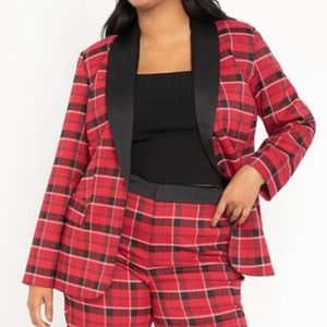 ELOQUII Plaid Blazer with Satin Lapel - 20